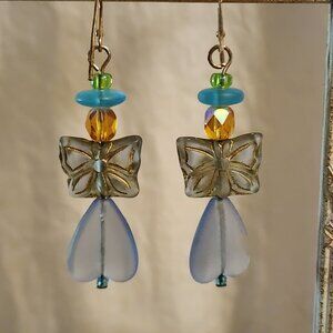 OOAK New Handcrafted Glass Bead Earrings, Silver-Plated Ear Wires, Stocking Gift